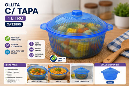 Foto de Ollita C/T Color Azul 1ltr OAS2895 12alt,19diam cms  (180) (--)