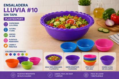 Foto de Ensaladera lluvia #10 SIN TAPA  2.8 ltrs 11alt ,26diam cms  #1ENS10 PlastiExport (96)