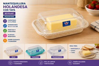 Foto de Mantequillera Holandesa c/t MQX001000 18x11x6 cms 0.19 ltrs Reyplast (120)