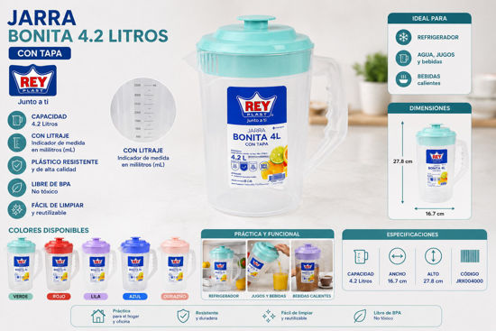 Foto de Jarra Bonita c/t 4.2 Ltrs Reyplast JRX004000 27.8alt,16.7diam cms