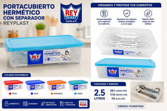 Foto de Portacubierto Hermetico c/separador 28.1larg,17.8anc,7.8alt cms 2.5 ltrs Reyplast PUX007500 (60)