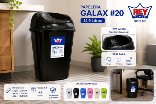Foto de Papelera Galax #20  14,9 ltrs Rey 27,6 larg,24anc,45.8alt cms PPX044000 (40)