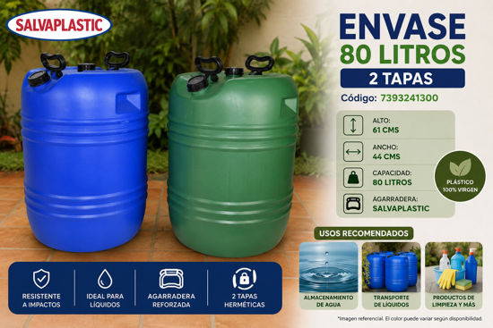 Foto de Envase 80l/2tapa/empaque/agarradera salvaplastic 61alt x 44an cms