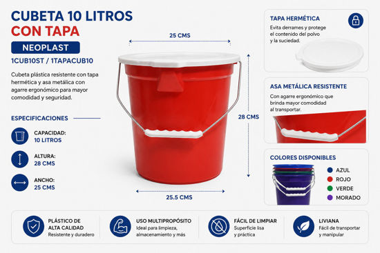 Foto de Cubeta 10 Ltrs C/T 1CUB10ST/1TAPACUB10 Neoplast 25.5x28 cms (48) (-)