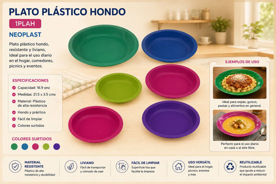 Foto de Plato plastico hondo 1PLAH 16.9onz 21.5x3.5cms Neoplast (96)