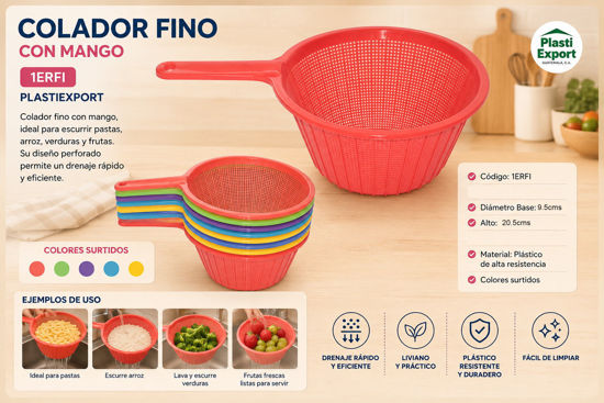 Foto de Colador Fino 1ERFI c/mango PlastiExport 20.5alt,9.5diamcms (144)